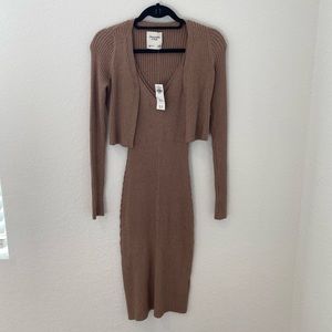 Abercrombie petite midi sweater dress with matching cropped cardigan